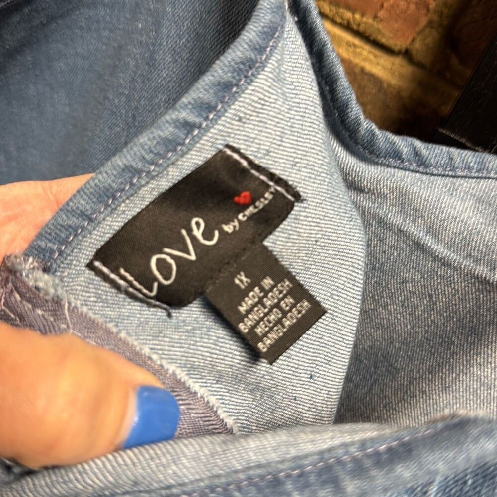 Love by Chesley Women’s Denim Spaghetti Strap Tassel Jean Dress Size 1X NEW - Picture 4 of 7